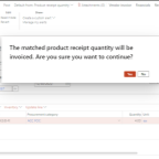 Invoice has been matched to a product receipt but the quantity was changed  on the invoice.
